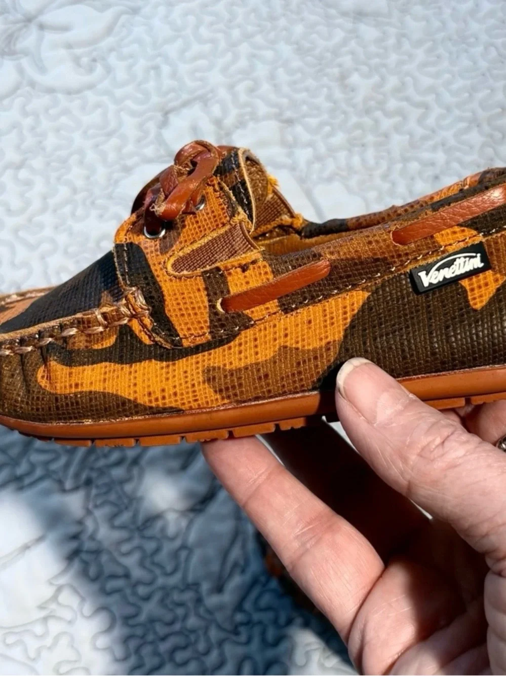 💥Venettini 55 Scott Boys Camo Leather Moccasin Loafers Euro 24- US 7.5/8💛